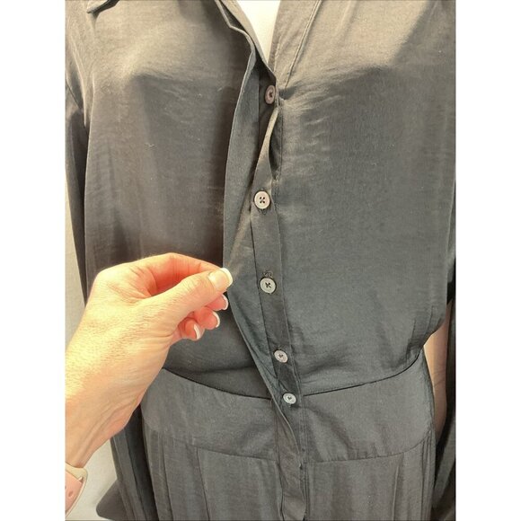 Free People Black Satin long sleeve Jumpsuit Size LG button down - Picture 4 of 16